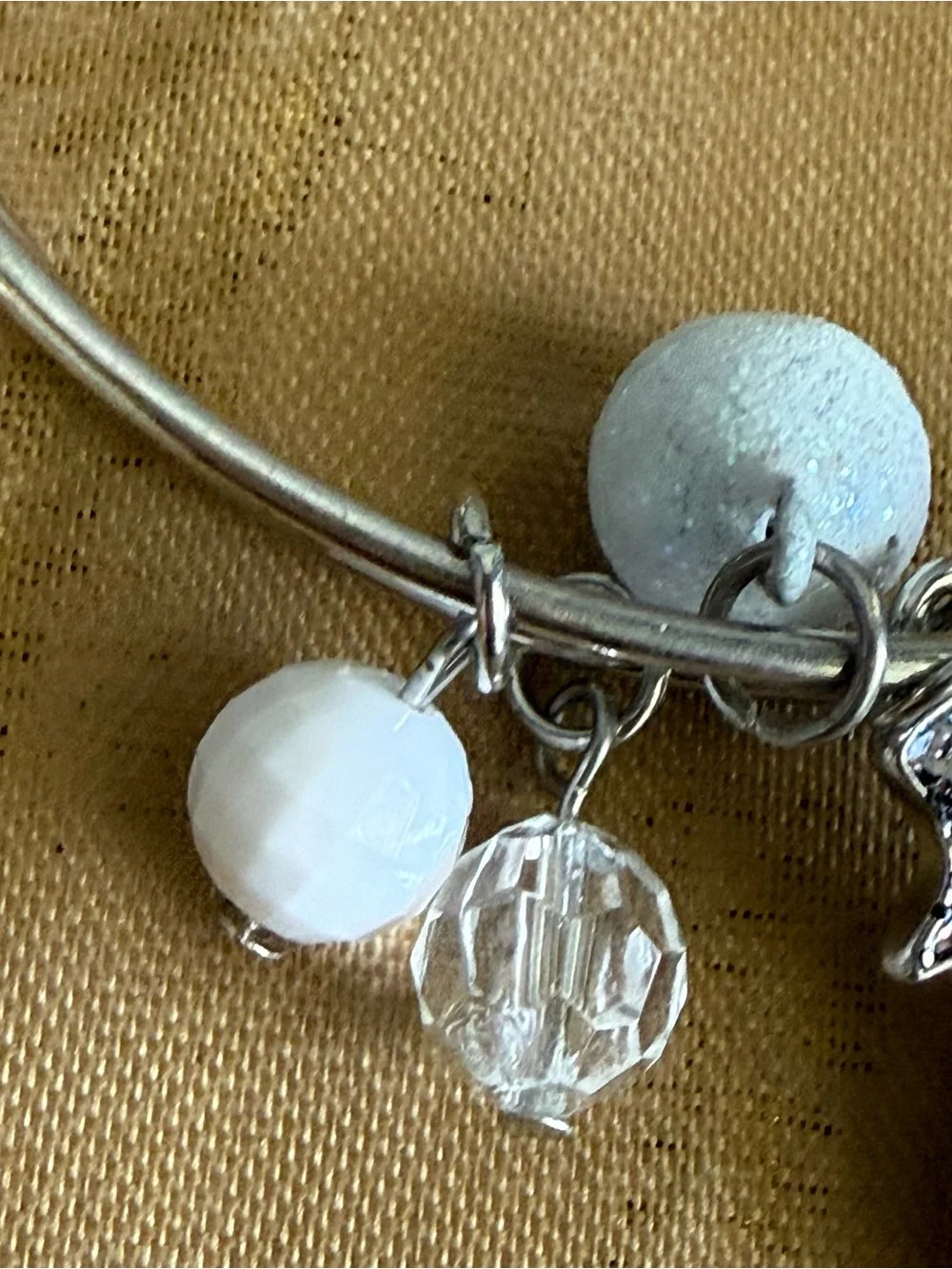 Silver Snowman Charm Bangle Bracelet with White Beads